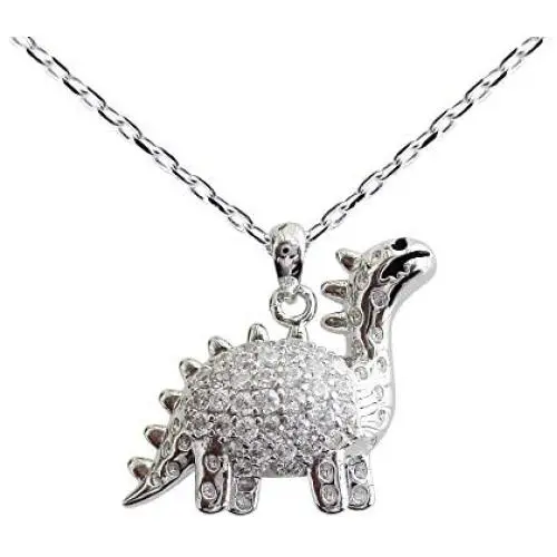 Hiqmic 925 Sterling Silver Cute Dinosaur Stegosaurus Pendant Necklace White Gold Plated Jewelry Gifts for Women 17''_WK99096 Hiqmic 925 Sterling Silver Cute Dinosaur Stegosaurus Pendant Necklace White Gold Plated Jewelry Gifts for Women 17''_WK99096