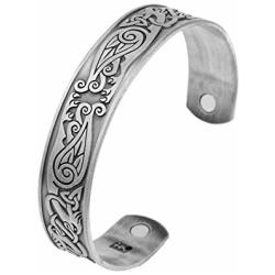 Magnetic Celtic Knot Viking Crow Cuff Bracelet Bangle Stainless Steel Health Care Jewelry for Men (antique silver)