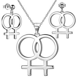 Besilver LGBT Lesbian Pride Necklace for Women Men 925 Sterling Silver Tansgender Gay Pride Earrings/Necklace Gay Pride Jewelry Gift