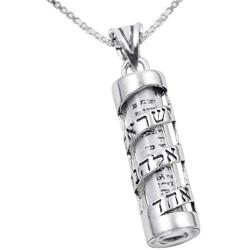 AJDesign Mezuzah Necklace Pendant Spiral Shema Yisrael and Scroll in 925 Sterling Silver with Chain