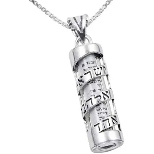 AJDesign Mezuzah Necklace Pendant Spiral Shema Yisrael and Scroll in 925 Sterling Silver with Chain AJDesign Mezuzah Necklace Pendant Spiral Shema Yisrael and Scroll in 925 Sterling Silver with Chain