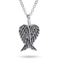 Personalize Engravable Amulet Feathered Guardian Angel Wing Heart Pendant Necklace For Women Teen Antiqued 925 Sterling Silver SM MED LG