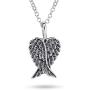 Personalize Engravable Amulet Feathered Guardian Angel Wing Heart Pendant Necklace For Women Teen Antiqued 925 Sterling Silver SM MED LG