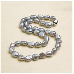 8.5-9.5mm Gray Baroque Freshwater Cultured Pearl Necklace and Bracelet Set AA+ Quality with Sterling Silver Clasp - PremiumPearl