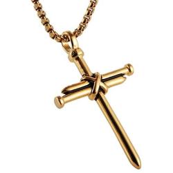 HZMAN Antique Nail Cross Stainless Steel Pendants Christian Necklace 22+2 Inch Chain