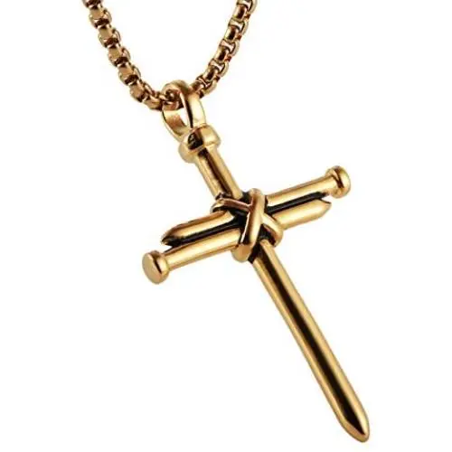 HZMAN Antique Nail Cross Stainless Steel Pendants Christian Necklace 22+2 Inch Chain HZMAN Antique Nail Cross Stainless Steel Pendants Christian Necklace 22+2 Inch Chain