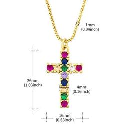OUCHUANG Colorful Cross Pendant Necklaces for Women Crystal Gold Plated Cubic Zirconia Jewelry Gifts