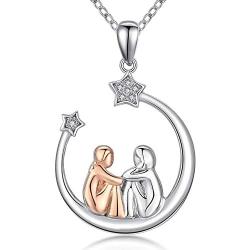 Sister Necklace S925 Sterling Silver Moon Star Pendant Necklace Friendship Best Friends Jewelry Gifts for Women