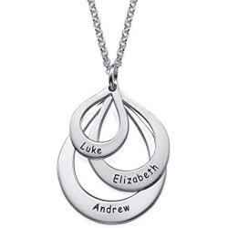 MyNameNecklace Personalized Dangle Drop Shape Engraved 3 Name Necklace – Sterling Silver 925 Custom Family Pendant Mother Day Jewelry Gift for Wife, Mom