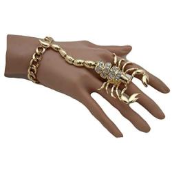TFJ Women Fashion Jewelry Hand Chain Metal Long Scorpion Wrist Bracelet Slave Ring Gold