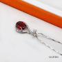 JYX Gemstone Jewellery Garnet Pendant Genuine 925 Sterling Silver Chain 7×9mm Oval Garnet Pendant Necklace for Women Girls