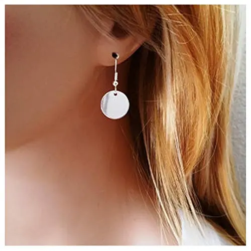 TseanYi Coin Disc Dangle Earrings Silver Round Drop Disk Earrings Personlize Trendy Earrings Jewelry for Women and Girls (Silver)