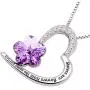 ALOV Jewelry Sterling Silver''Sisters are flowers from the same garden'' Love Heart Purple Crystal Cubic Zirconia Pendant Necklace