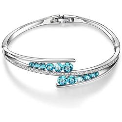 Menton Ezil Love Encounter Crystals Bangle Bracelets White Gold Plated Adjustable Hinged Jewelry