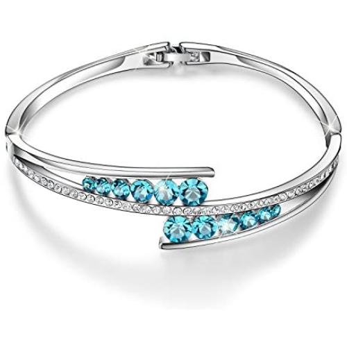 Menton Ezil Love Encounter Crystals Bangle Bracelets White Gold Plated Adjustable Hinged Jewelry