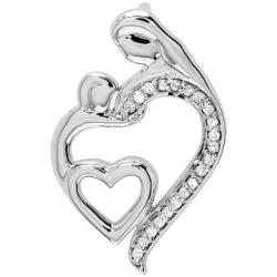 Dazzlingrock Collection 0.15 Carat (ctw) Round Diamond Mothers Day Special Mom Child Ladies Pendant, Sterling Silver