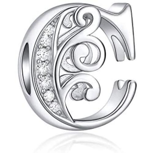 FOREVER QUEEN Initial Charms 925 Sterling Silver Letter A-Z Charms for Snake Chain Bracelet Necklace Alphabet Beads