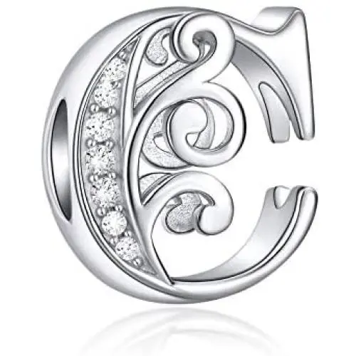 FOREVER QUEEN Initial Charms 925 Sterling Silver Letter A-Z Charms for Snake Chain Bracelet Necklace Alphabet Beads