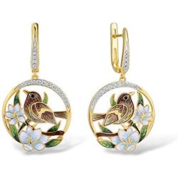 Santuzza Sparrow Gold Plating Drop Earrings Authentic 925 Sterling Silver Gold Color Delicate Flower Handmade Enamel Dangle Earring Jewelry For Women