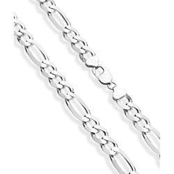 Miabella 925 Sterling Silver Italian 11mm Solid Diamond-Cut Figaro Link Chain Necklace for Men, 18, 20, 22, 24, 26, 30 inch