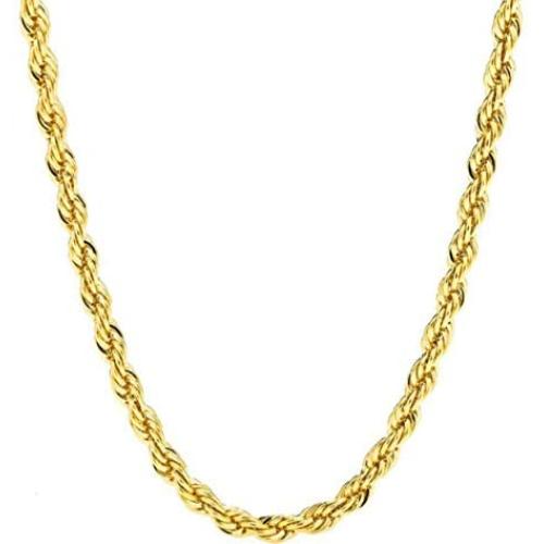 Gold Rope Chain 5mm, 20x More Real 24K, Diamond Cut For Men & Women Premium Fashion Jewelry Necklaces Over Semi Precious Bronze, Classic, 16-30 Inches USA made!