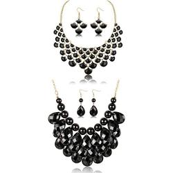 LOYALLOOK Fashion Bib Chunky Necklace Floating Bubble Collar Necklaces Teardrop Earring Necklace Vintage Statement Jewelry Set,4 Set
