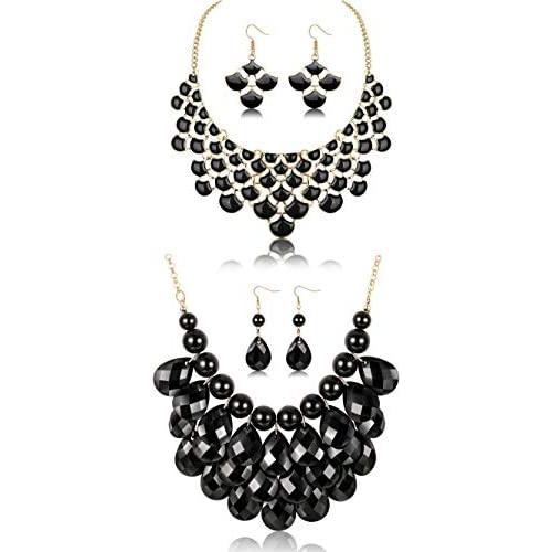 LOYALLOOK Fashion Bib Chunky Necklace Floating Bubble Collar Necklaces Teardrop Earring Necklace Vintage Statement Jewelry Set,4 Set