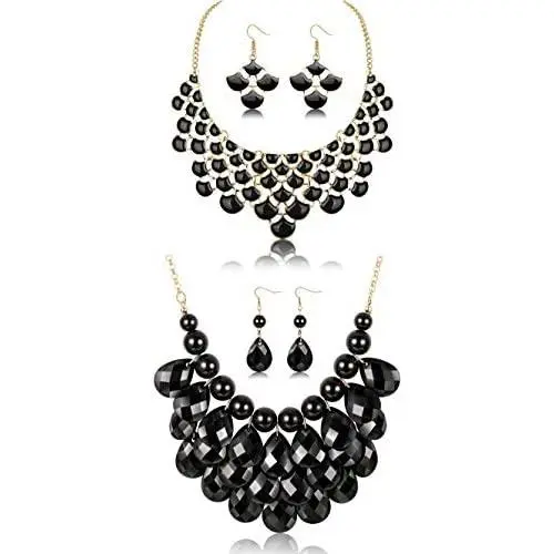 LOYALLOOK Fashion Bib Chunky Necklace Floating Bubble Collar Necklaces Teardrop Earring Necklace Vintage Statement Jewelry Set,4 Set LOYALLOOK Fashion Bib Chunky Necklace Floating Bubble Collar Necklaces Teardrop Earring Necklace Vintage Statement Jewelry Set,4 Set