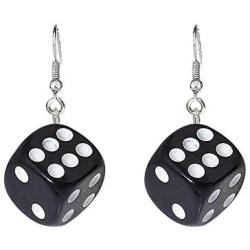 HUJUON Personality 3D Dice Dangle Earrings for Women Punk Resin Black White Cube Dice Drop Earrings Funny Geometric Girls Party Jewelry