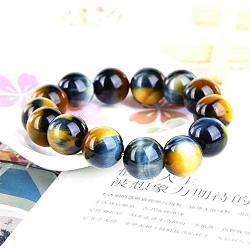 14mm Natural Gold Yellow Blue Tiger Eye Gemstone Crystal Round Bead Bracelet AAAA