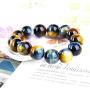 14mm Natural Gold Yellow Blue Tiger Eye Gemstone Crystal Round Bead Bracelet AAAA