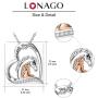 LONAGO 925 Sterling Silver Lucky Double Horse Necklace I Love You Forever Love Heart Pendant Jewelry Gift for Women Mom