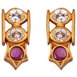 Tarinika Ananya Nakshatra CZ Gold-Plated Indian Jewelry Set with Long Necklace and Earrings - White Red