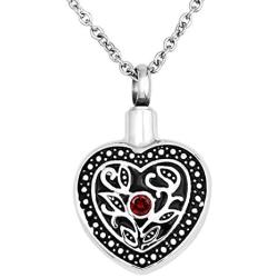 CoolJewelry Urn Necklace for Ashes Love Heart Pendant Birthstone Flower Cremation Memorial Keepsake Stainless Steel Jewelry with Fill Kit