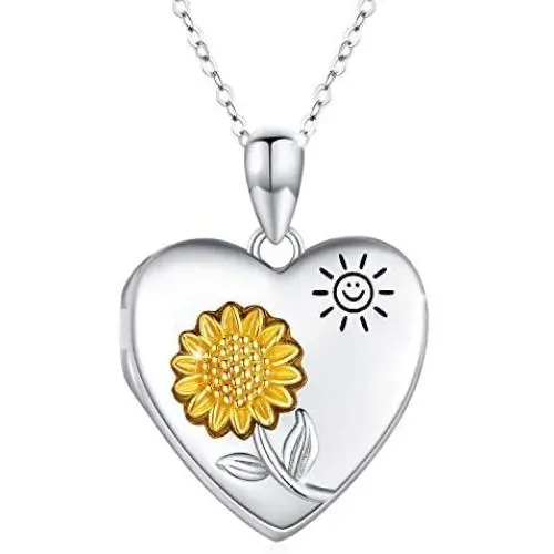 JUSTKIDSTOY Sunflower Locket Necklace You are My Sunshine Necklace 925 Sterling Silver Heart Locket Necklace That Holds Pictures Jewelry Gifts for Women, Wife, Mother JUSTKIDSTOY Sunflower Locket Necklace You are My Sunshine Necklace 925 Sterling Silver Heart Locket Necklace That Holds Pictures Jewelry Gifts for Women, Wife, Mother