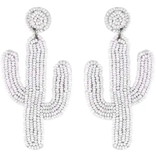 Bohemian Cute Cactus Beaded Dangle Earrings Handwoven Cactus Statement Beaded Drop Earrings Boho Handmade Earrings Fashion for Women Girls Valentines Day Love Wedding Vacation Jewelry