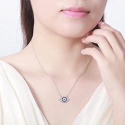 Kaletine Blue Evil Eye Pendant Necklace Sterling Silver 925 Cubic Zirconia CZ Chain Adjustable 16'' 17'' 18''