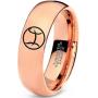 Horoscope Zodiac Astrology Cute Pisces Ring - Tungsten Band 8mm - Men - Women - 18k Rose Gold Step Bevel Edge - Yellow - Grey - Blue - Black - Brushed - Polished - Wedding - Gift Dome Flat Cut