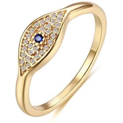 VACRONA Dainty Gold Evil Eye Ring 14K Gold Plated Simulated Sapphire Ring White CZ Micro Pave Ring Stackable Eternity Ring Protection Ring Gift for Her