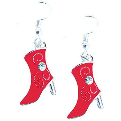 Enamel Dangle Western Rhinestone Cowboy Boot Earrings by Pashal