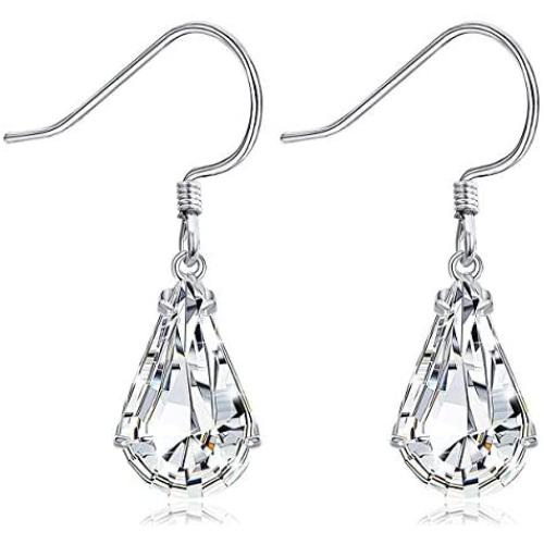 Sllaiss Made with Swarovski Crystals Teardrop Dangle Earrings for Women 925 Sterling Silver French Hook Earrings Hypoallergenic Jewelry Gift