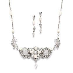 Mariell Freshwater Pearl and Crystal Wedding Jewelry Set for Brides - Handmade Necklace and Earrings