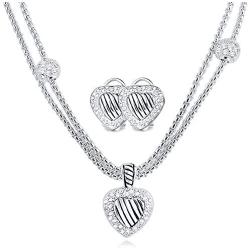 UNY Designer Inspired Classic Elegant Cable Wire Heart Women Jewelry Sets Short Necklace 40cm and Earring
