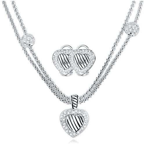UNY Designer Inspired Classic Elegant Cable Wire Heart Women Jewelry Sets Short Necklace 40cm and Earring