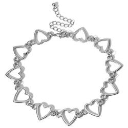 Konpicca Heart Choker Necklace - Simple Geometric Circle Choker Statement Clavicle Necklace for Women Girls Necklace Jewerly