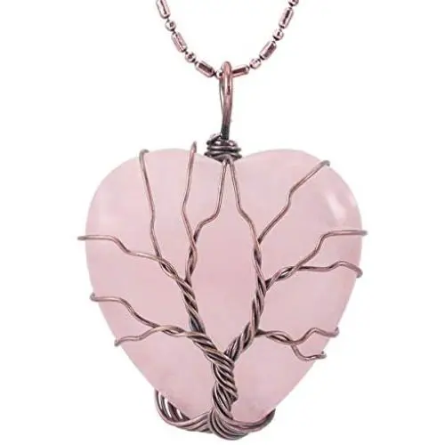 SUNYIK Natural Gemstone Tree of Life Pendant Necklace for Women, Handmade Copper Wire Wrapped Heart Love Healing Reiki Crystal Jewelry SUNYIK Natural Gemstone Tree of Life Pendant Necklace for Women, Handmade Copper Wire Wrapped Heart Love Healing Reiki Crystal Jewelry
