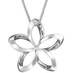 Sterling Silver 19mm Open Plumeria Pendant Necklace, 16+2'' Extender