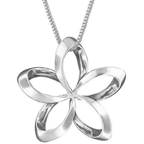 Sterling Silver 19mm Open Plumeria Pendant Necklace, 16+2'' Extender