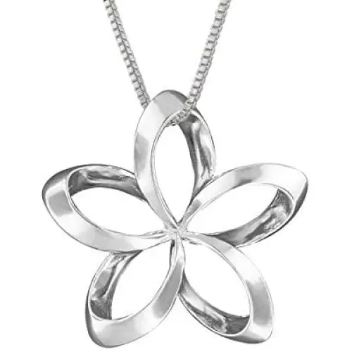 Sterling Silver 19mm Open Plumeria Pendant Necklace, 16+2'' Extender