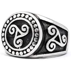 Gungneer Irish Triskele Ring Celtic Jewelry for Men Stainless Steel Protection Scandinavian Amulet Accessory